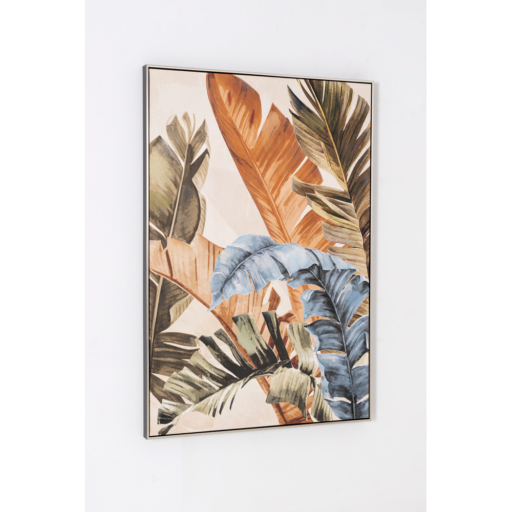 CUADRO IMPRESO Y AL ÓLEO, MARCO PLATA 80X120X3,5 CM