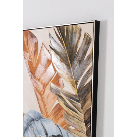 CUADRO IMPRESO Y AL ÓLEO, MARCO PLATA 80X120X3,5 CM