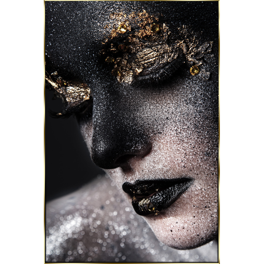 CUADRO MARCO DORADO, FOTO CRISTAL TEMPLADO 120*80 CM. CHICA DORADA