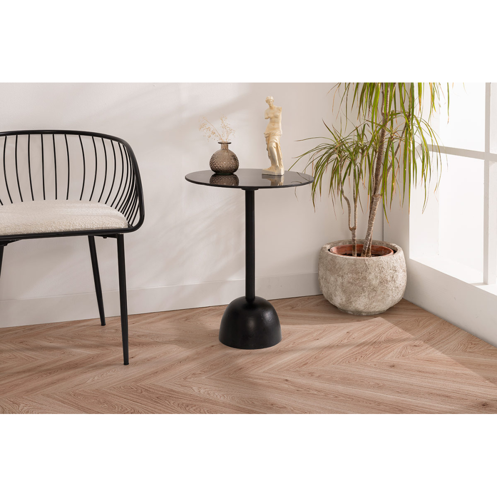 MESA AUXILIAR60*46*46 CM. BASE METAL NEGRO Y TAPA MARMOL NEGRO