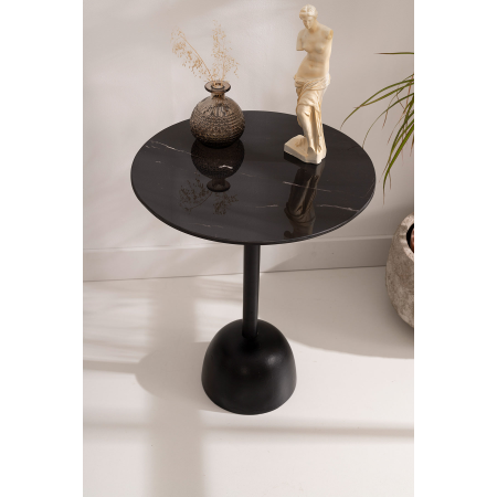 MESA AUXILIAR60*46*46 CM. BASE METAL NEGRO Y TAPA MARMOL NEGRO
