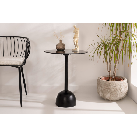 MESA AUXILIAR60*46*46 CM. BASE METAL NEGRO Y TAPA MARMOL NEGRO