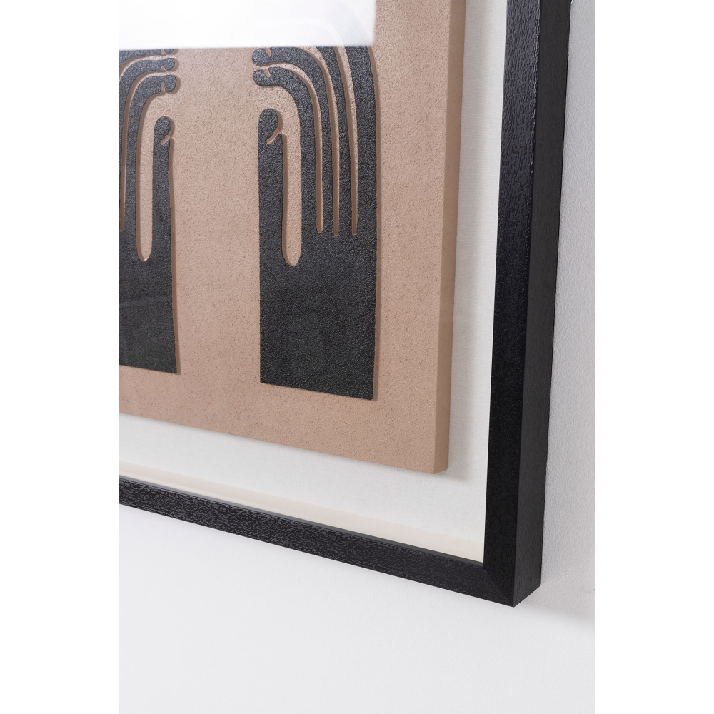 CUADRO VITRINA 60*60 CM, MARCO NEGRO Y ESCULTURA MADERA TALLADA BEIGE Y NEGRO