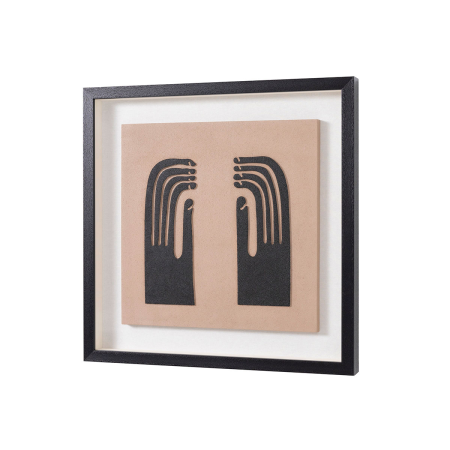 CUADRO VITRINA 60*60 CM, MARCO NEGRO Y ESCULTURA MADERA TALLADA BEIGE Y NEGRO