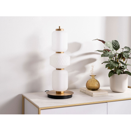 LÁMPARA SOBREMESA BOHEME. CRISTAL TALLADO BLANCO MATE Y DORADA