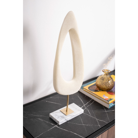 Escultura polyresina efecto piedra blanca, base metal dorado y mármol blano. 18x53x8 cm