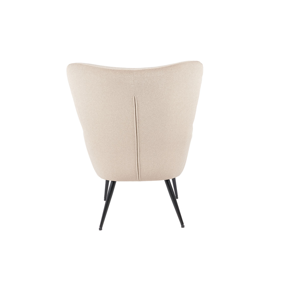 BUTACA RESPALDO ALTO TAPIZADO BEIGE PIEDRA, PATAS MADERA NEGRAS. 94*81*68 CM