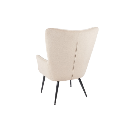 BUTACA RESPALDO ALTO TAPIZADO BEIGE PIEDRA, PATAS MADERA NEGRAS. 94*81*68 CM