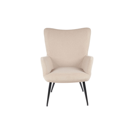 BUTACA RESPALDO ALTO TAPIZADO BEIGE PIEDRA, PATAS MADERA NEGRAS. 94*81*68 CM