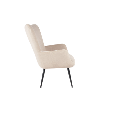 BUTACA RESPALDO ALTO TAPIZADO BEIGE PIEDRA, PATAS MADERA NEGRAS. 94*81*68 CM