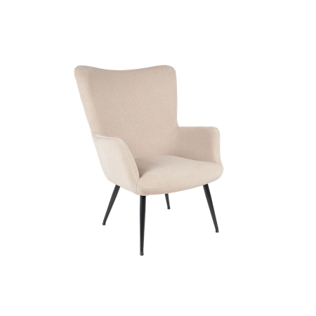 BUTACA RESPALDO ALTO TAPIZADO BEIGE PIEDRA, PATAS MADERA NEGRAS. 94*81*68 CM