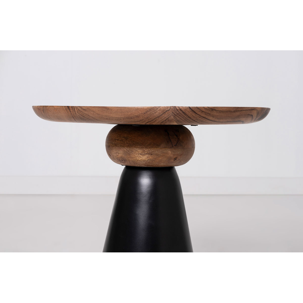 MESA AUXILIAR CON BASE METAL NEGRO Y TAPA DE MADERA DE MANGO. 40*50*40 CM