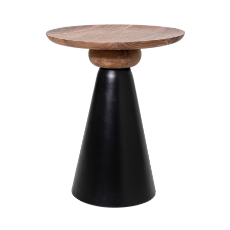 MESA AUXILIAR CON BASE METAL NEGRO Y TAPA DE MADERA DE MANGO. 40*50*40 CM