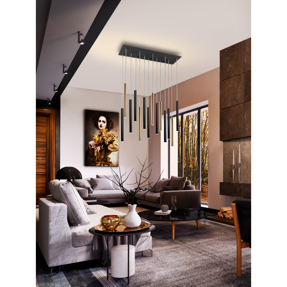 LAMPARA?VARAS?ORO/NEGRO 14L DIMABLE