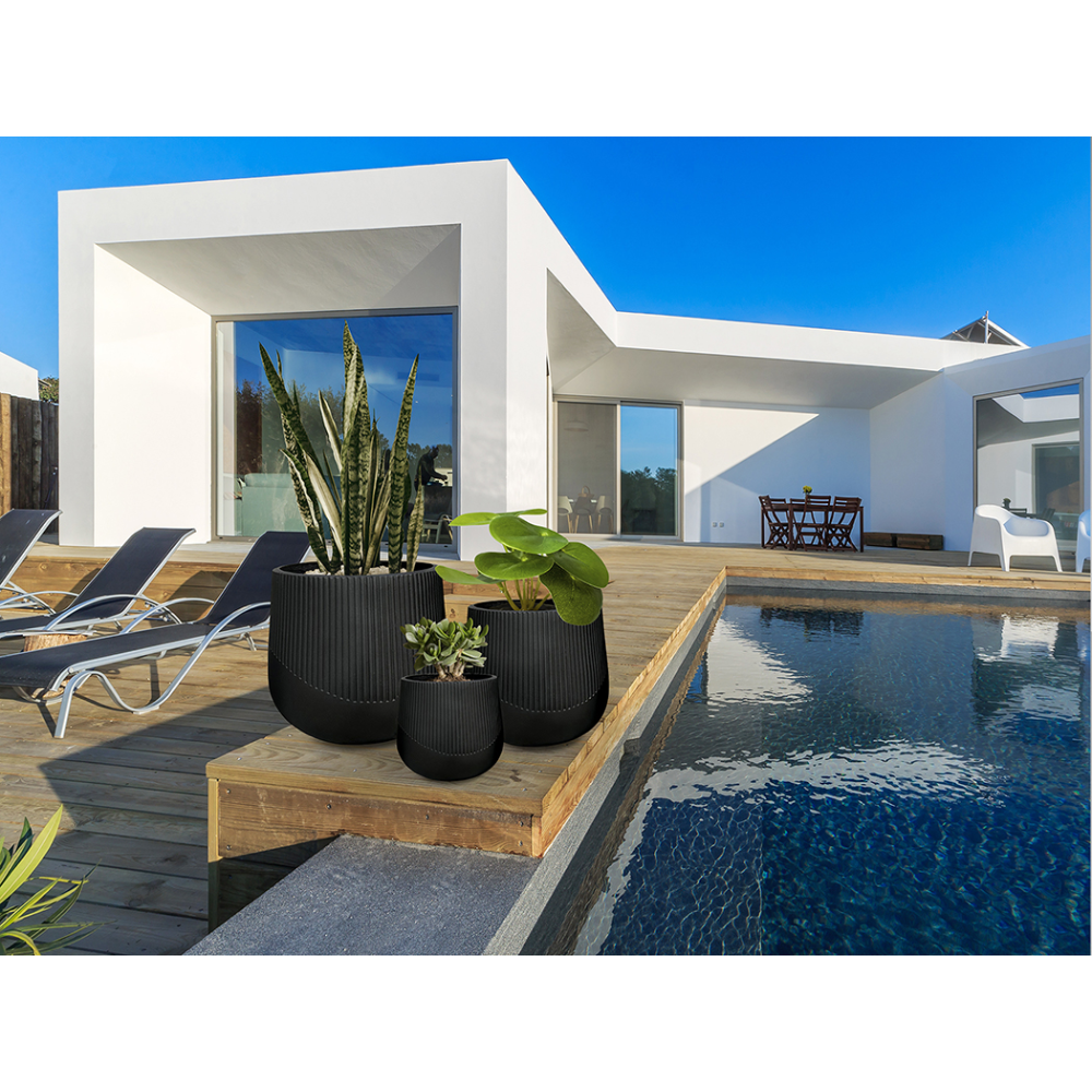 KIOTO- SET 3 MACETEROS- NEGRO