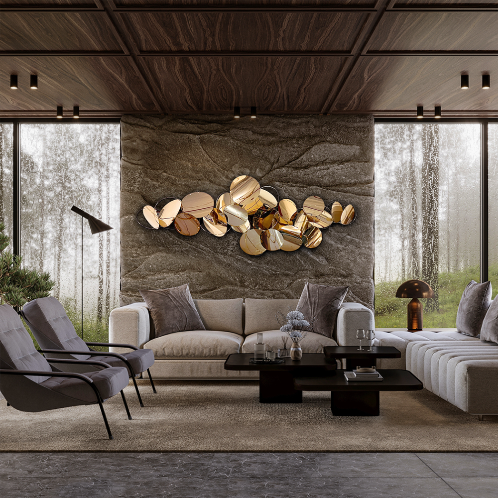 SERENITY-ESCULTURA PARED ACERO ORO ROSA