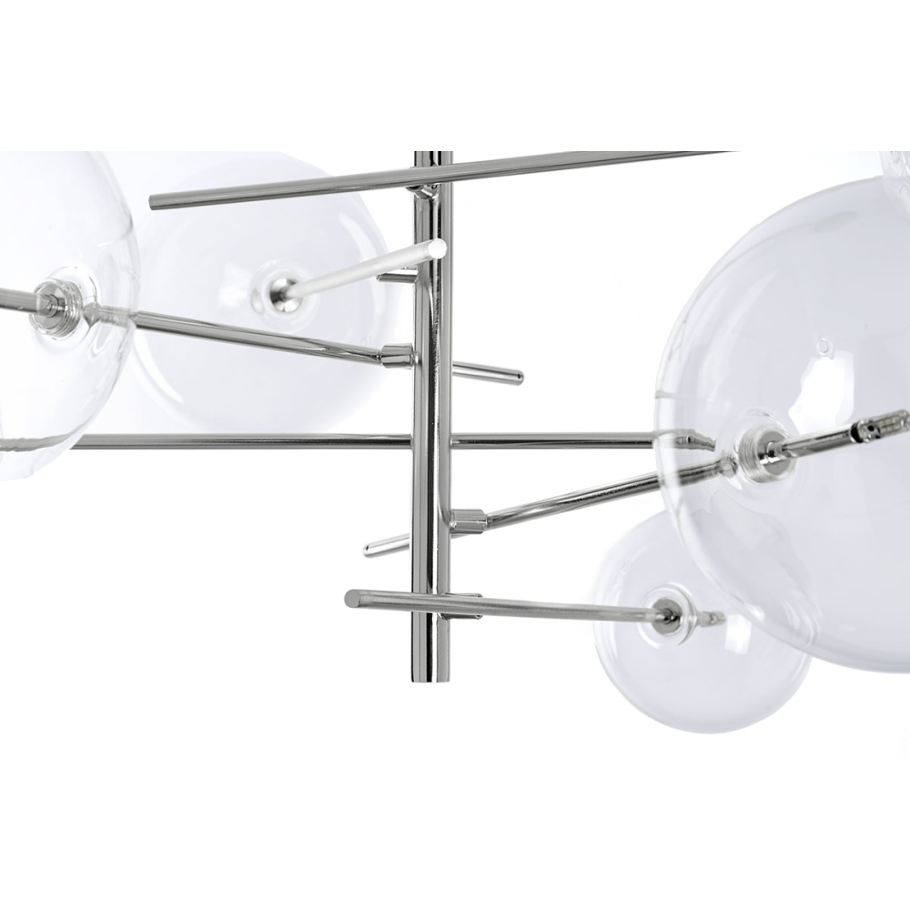 LAMPARA TECHO 6 BOLAS CRISTAL, BOMBILLAS LED. COLOR PLATA CROMADO. 100*70*70 cm