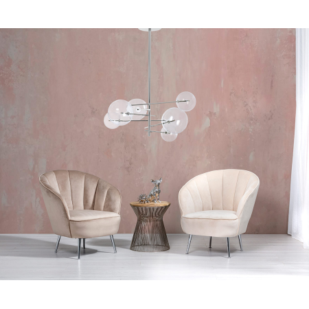 LAMPARA TECHO 6 BOLAS CRISTAL, BOMBILLAS LED. COLOR PLATA CROMADO. 100*70*70 cm