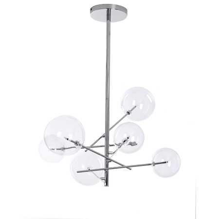 LAMPARA TECHO 6 BOLAS CRISTAL, BOMBILLAS LED. COLOR PLATA CROMADO. 100*70*70 cm