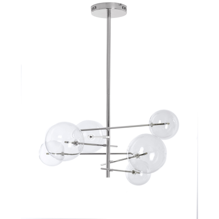 LAMPARA TECHO 6 BOLAS CRISTAL, BOMBILLAS LED. COLOR PLATA CROMADO. 100*70*70 cm