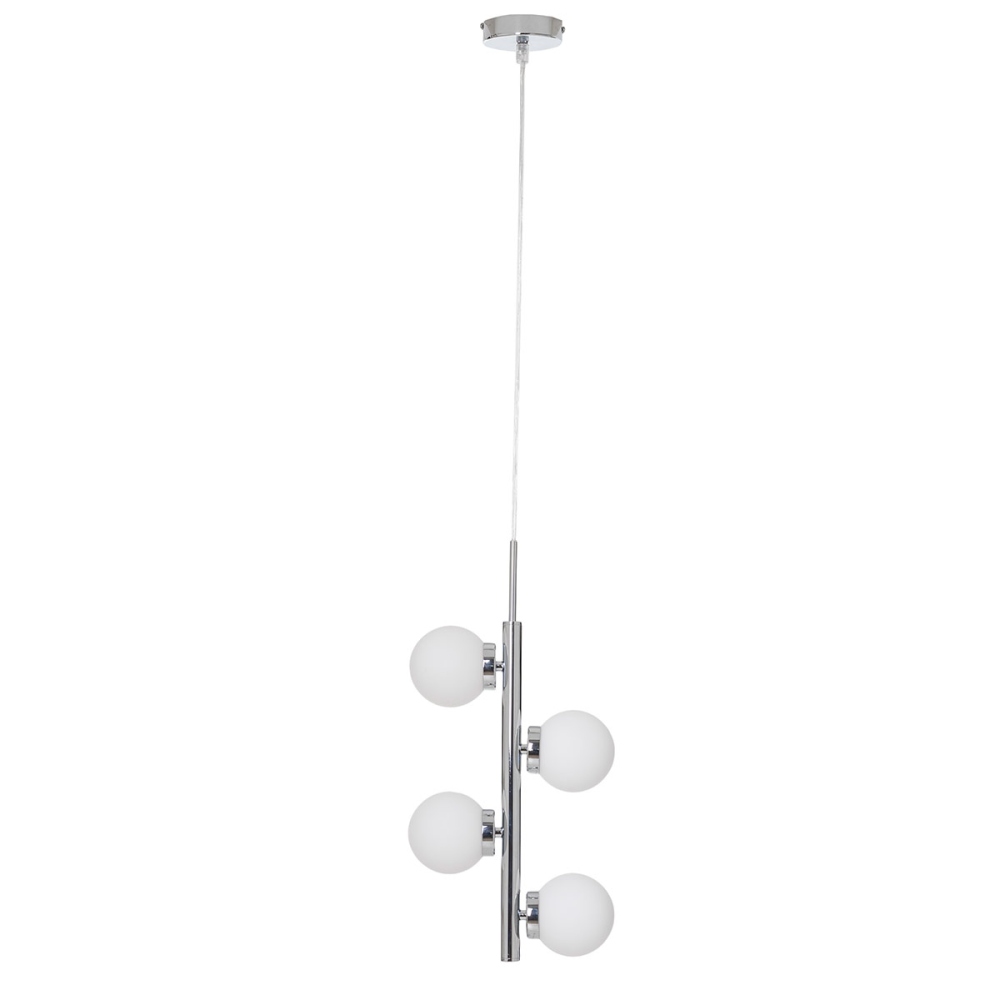 LÁMPARA TECHO TUBO METAL CROMADO DORADO Y TULIPA ESFERA CRISTAL BLANCO