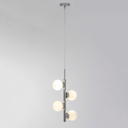 LÁMPARA TECHO TUBO METAL CROMADO DORADO Y TULIPA ESFERA CRISTAL BLANCO