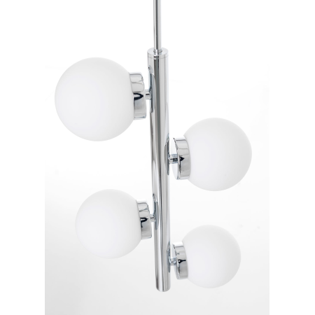 LÁMPARA TECHO TUBO METAL CROMADO DORADO Y TULIPA ESFERA CRISTAL BLANCO