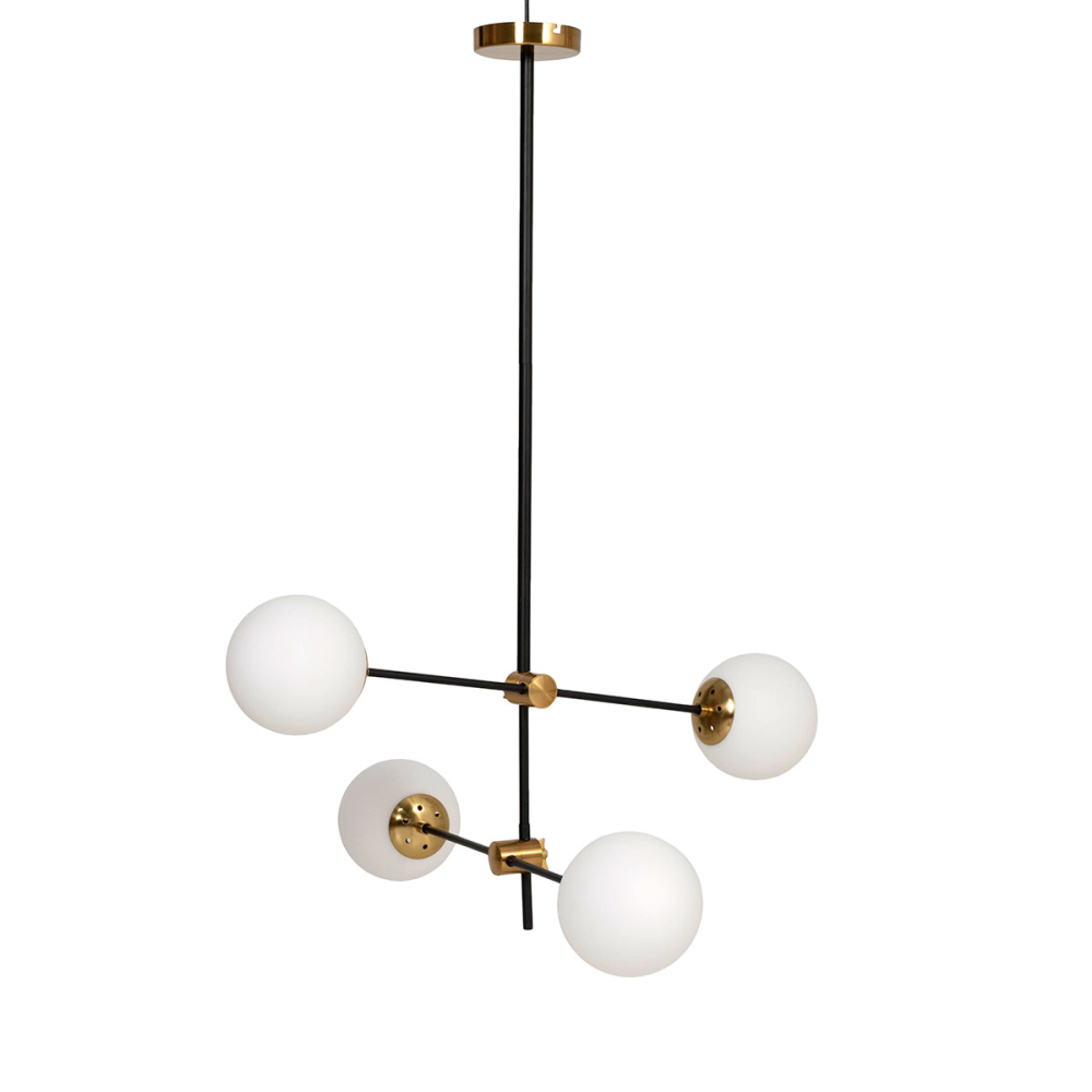 LAMPARA TECHO METAL NEGRO, BOLAS CRISTAL BLANCAS. 100*36*36 cm