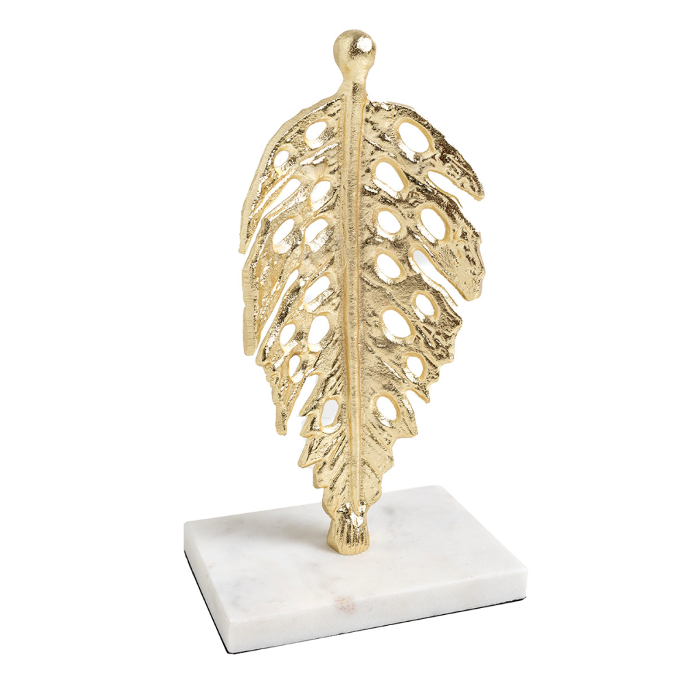 ESCULTURA METAL DORADDO BASE MÁRMOL BLANCO. 15x25x10cm