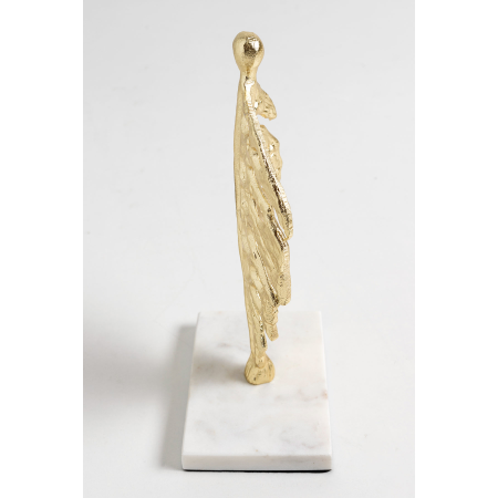 ESCULTURA METAL DORADDO BASE MÁRMOL BLANCO. 15x25x10cm
