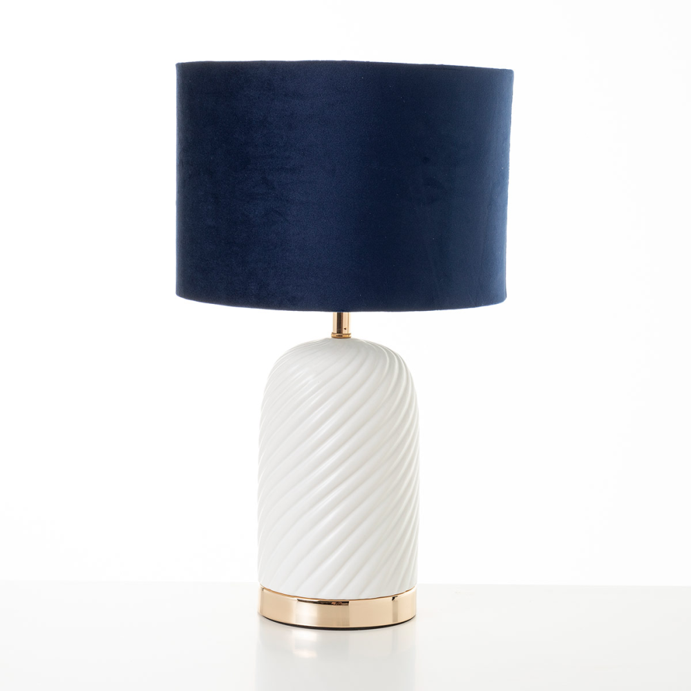 LÁMPARA CERÁMICA PANTALLA TERCIOPELO AZUL 58*28*28CM