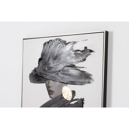 CUADRO AL ÓLEO CHICA EN BLANCO Y NEGRO Y ORO 80*120CM