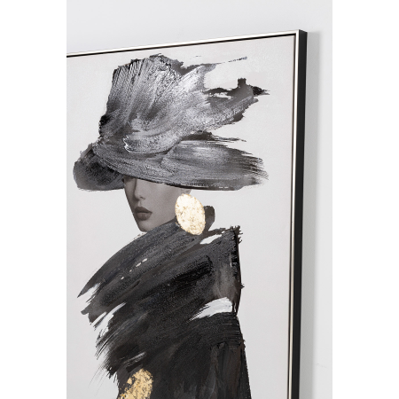 CUADRO AL ÓLEO CHICA EN BLANCO Y NEGRO Y ORO 80*120CM