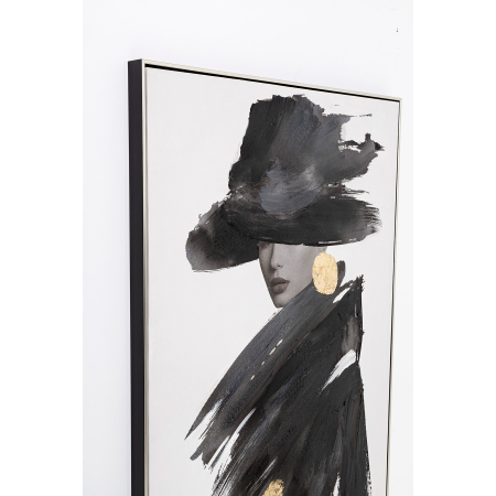 CUADRO AL ÓLEO CHICA EN BLANCO Y NEGRO Y ORO 80*120CM