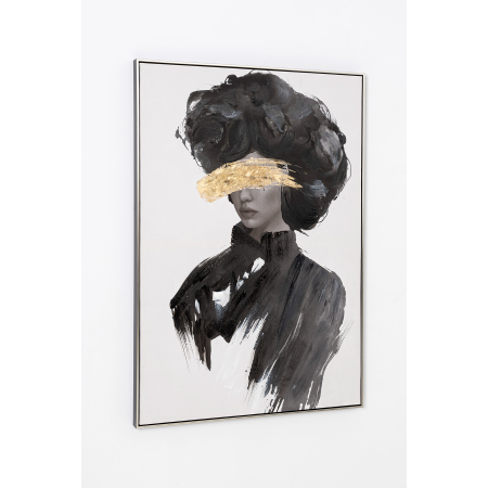 CUADRO AL ÓLEO CHICA EN BLANCO Y NEGRO Y ORO 80*120CM