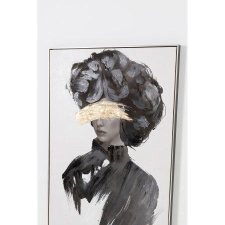 CUADRO AL ÓLEO CHICA EN BLANCO Y NEGRO Y ORO 80*120CM