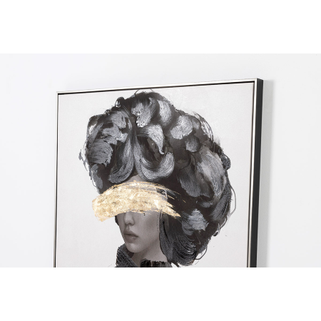 CUADRO AL ÓLEO CHICA EN BLANCO Y NEGRO Y ORO 80*120CM