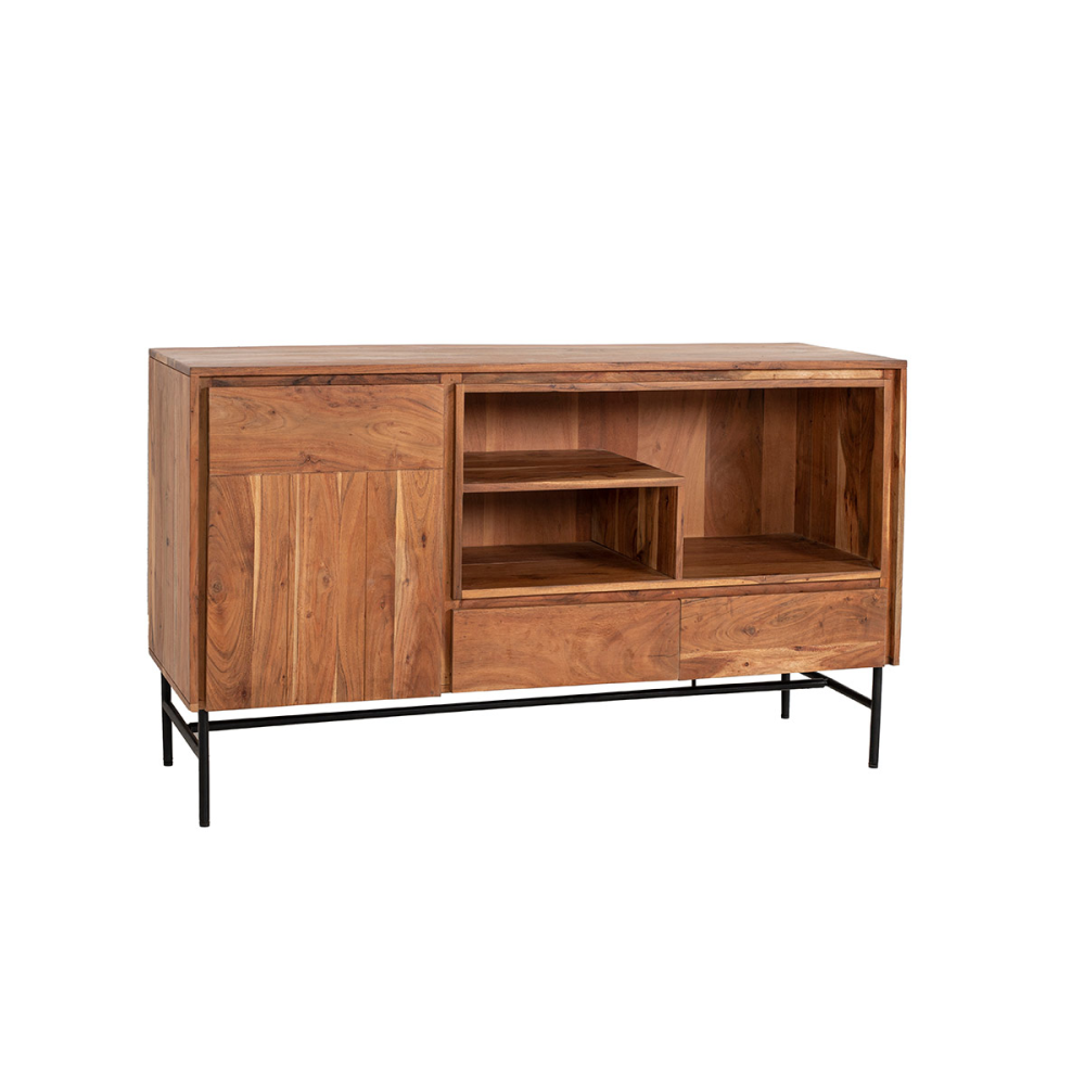 APARADOR ACACIA CON LUZ Y PATAS METAL 140*40*80 CM