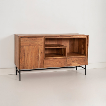 APARADOR ACACIA CON LUZ Y PATAS METAL 140*40*80 CM