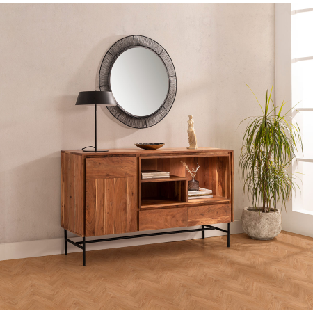 APARADOR ACACIA CON LUZ Y PATAS METAL 140*40*80 CM