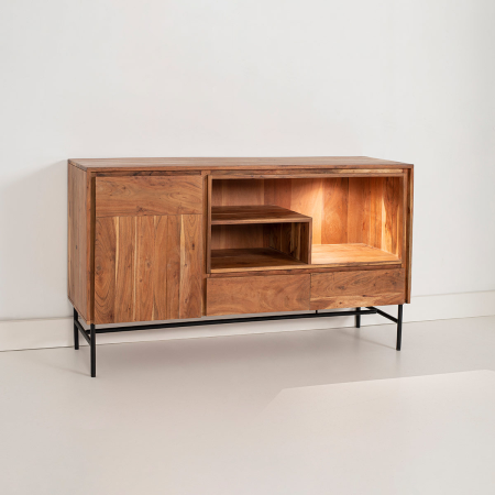 APARADOR ACACIA CON LUZ Y PATAS METAL 140*40*80 CM