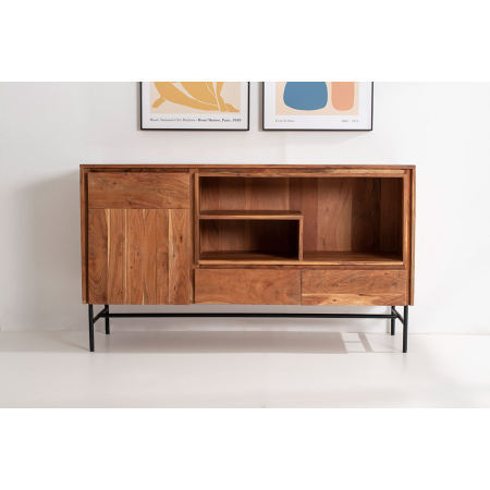 APARADOR ACACIA CON LUZ Y PATAS METAL 140*40*80 CM