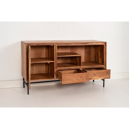 APARADOR ACACIA CON LUZ Y PATAS METAL 140*40*80 CM