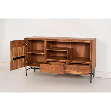 APARADOR ACACIA CON LUZ Y PATAS METAL 140*40*80 CM