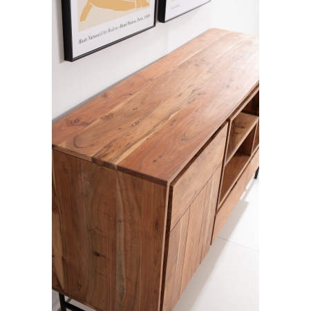 APARADOR ACACIA CON LUZ Y PATAS METAL 140*40*80 CM