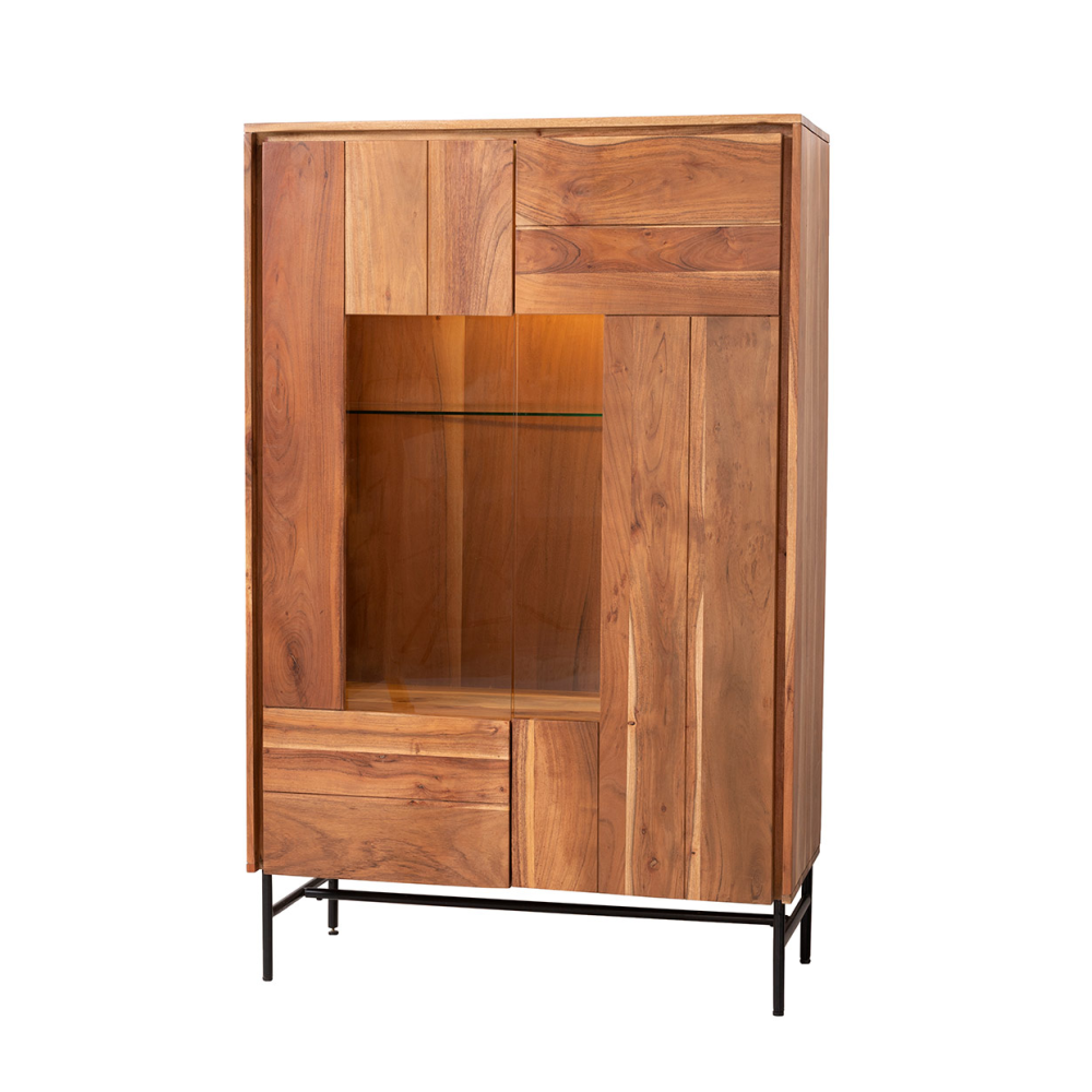 APARADOR ACACIA CON LUZ Y PATAS DE METAL 150*96*40 CM