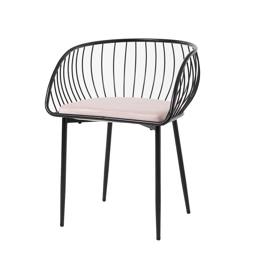 SILLA DE ASIENTO EN TERCIOPELO ROSA Y ESTRUCTURA NEGRO 80*55*57 CM