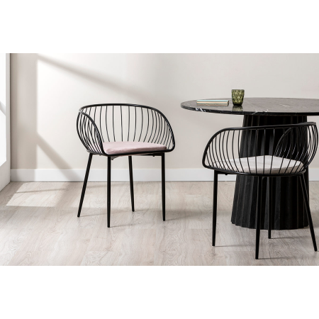 SILLA DE ASIENTO EN TERCIOPELO ROSA Y ESTRUCTURA NEGRO 80*55*57 CM