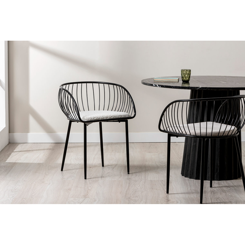 SILLA DE ASIENTO EN TERCIOPELO BLANCO Y ESTRUCTURA NEGRO 80*55*57 CM