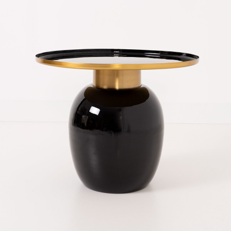 MESA AUXILIAR 50*50*42 CM. BASE METAL DORADO Y ESMALTADO NEGRO